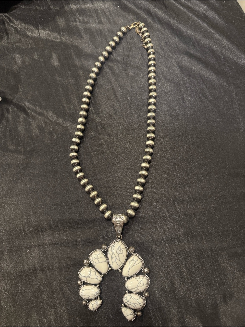 White Stone Navajo-Inspired Pendant Necklace - Women Jewelry
